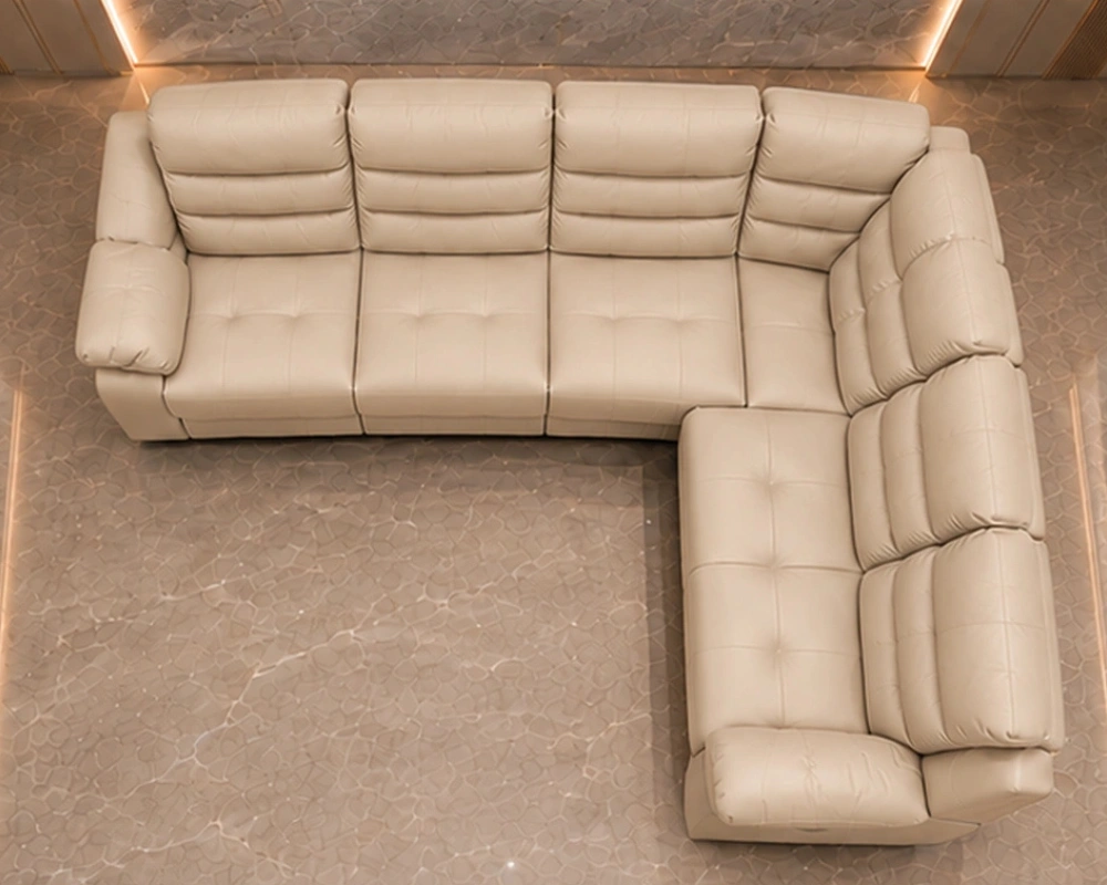 Roma Beige Leather 5 Seater Recliner Corner Sofa - Luxury Lounge Furniture - Image 3