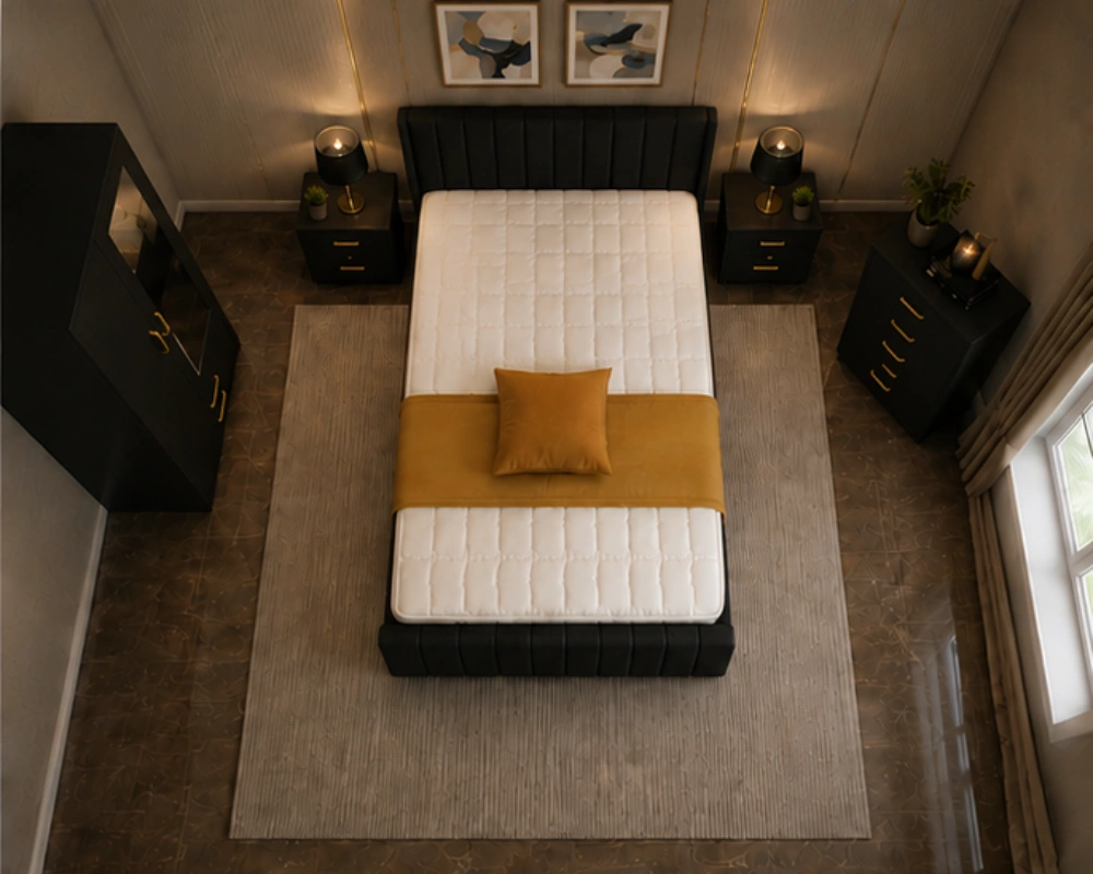 King Size Bed Furniture Set - Six Door Wardrobe With Four Drawer - Chest of Five Drawers With Two Bed Side Table - Image 4