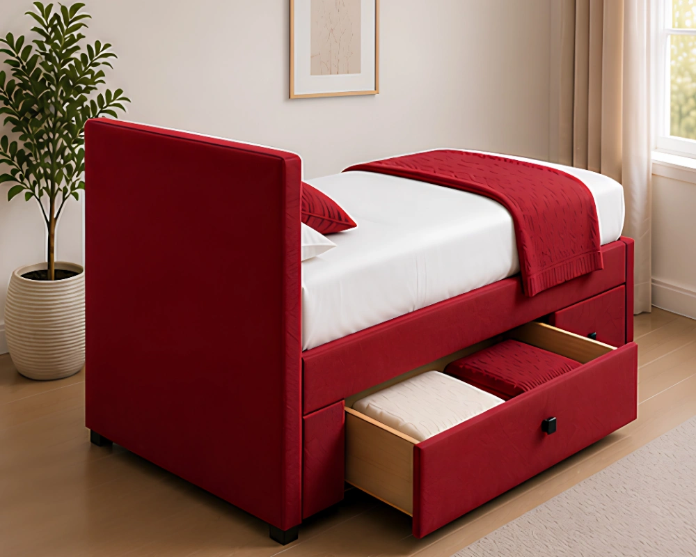 Bold Red Single Bed – Divan Base, Mattress & Storage Drawers-90x190cm - Image 4