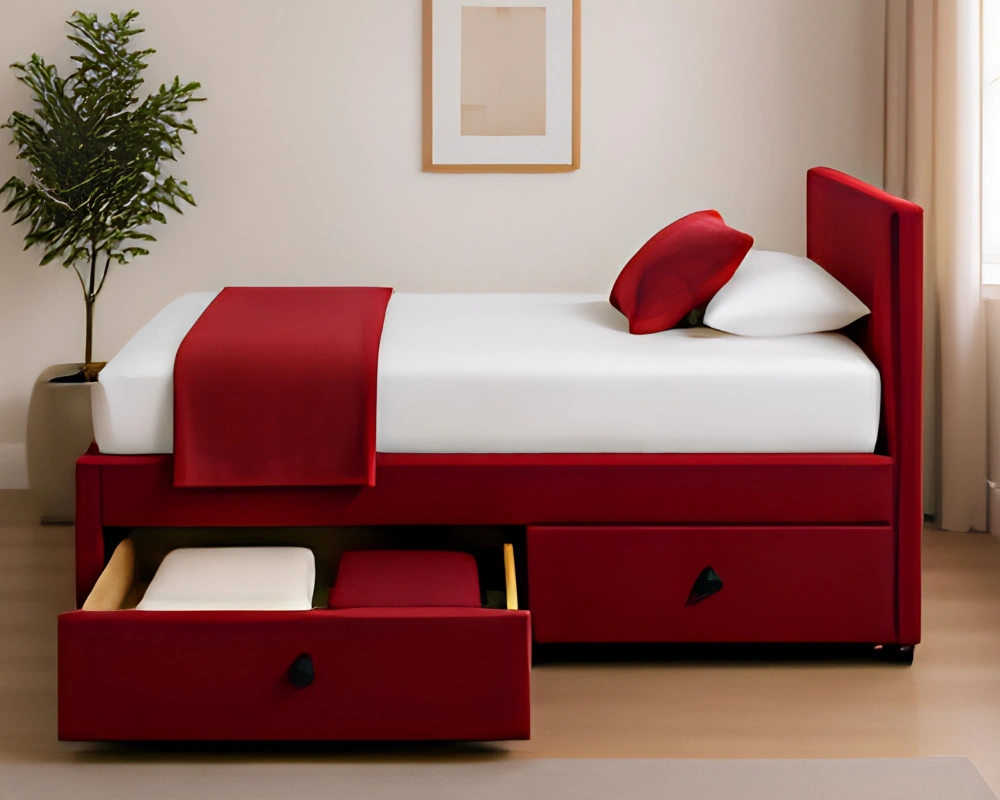 Bold Red Single Bed – Divan Base, Mattress & Storage Drawers-90x190cm - Image 5