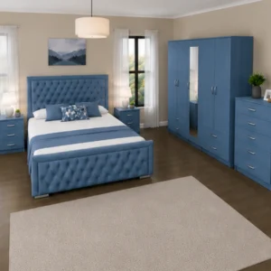 Elegant Bedroom Collection - Double Bed - Five Door Mirror Wardrobe With Four Drawers - Chest of Five Drawers - Two Bedside Tables