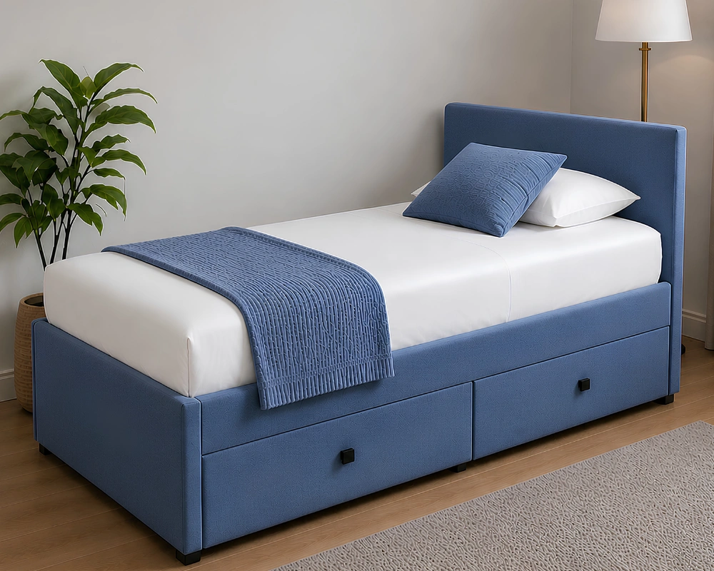 Navy Blue Single Divan – 90×190cm with Mattress & Drawers– 3ft Divan Base - Image 2