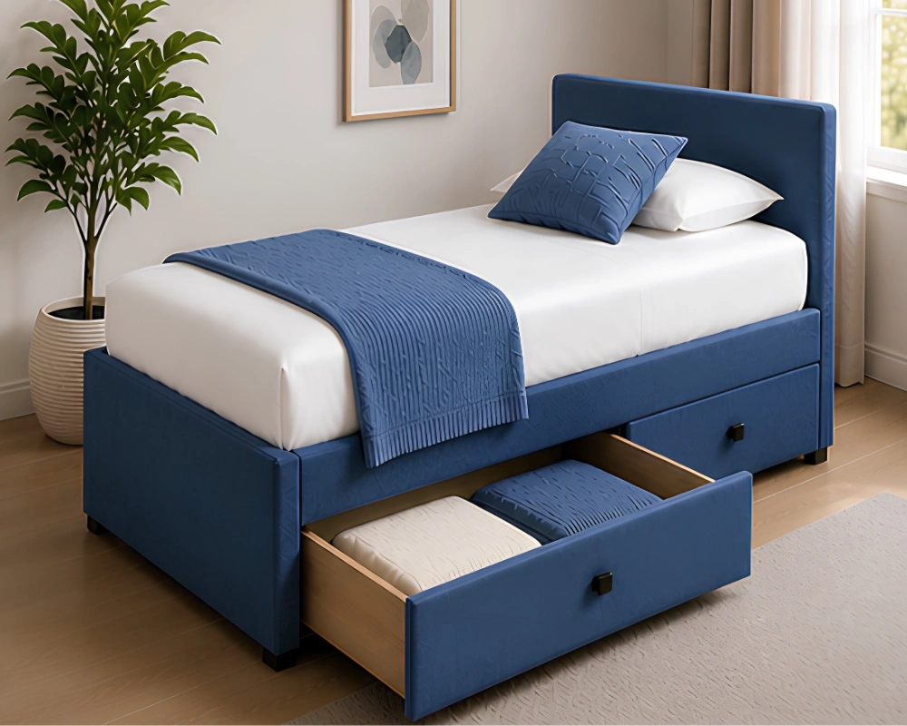 Navy Blue Single Divan – 90×190cm with Mattress & Drawers– 3ft Divan Base - Image 3