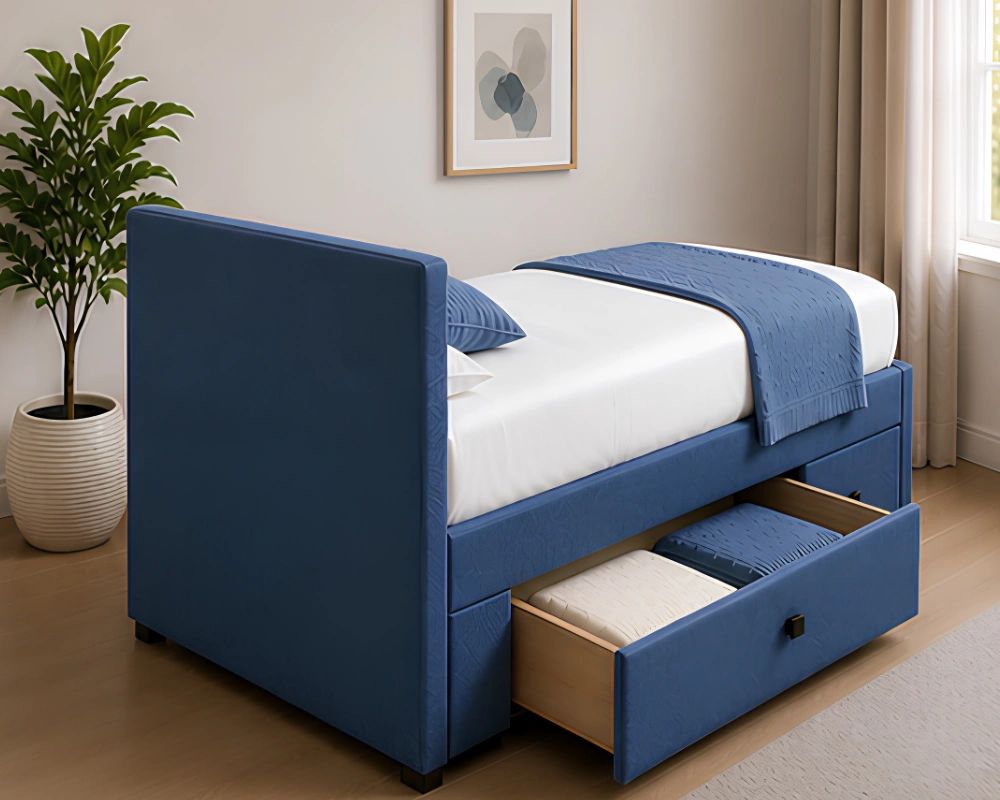 Navy Blue Single Divan – 90×190cm with Mattress & Drawers– 3ft Divan Base - Image 4