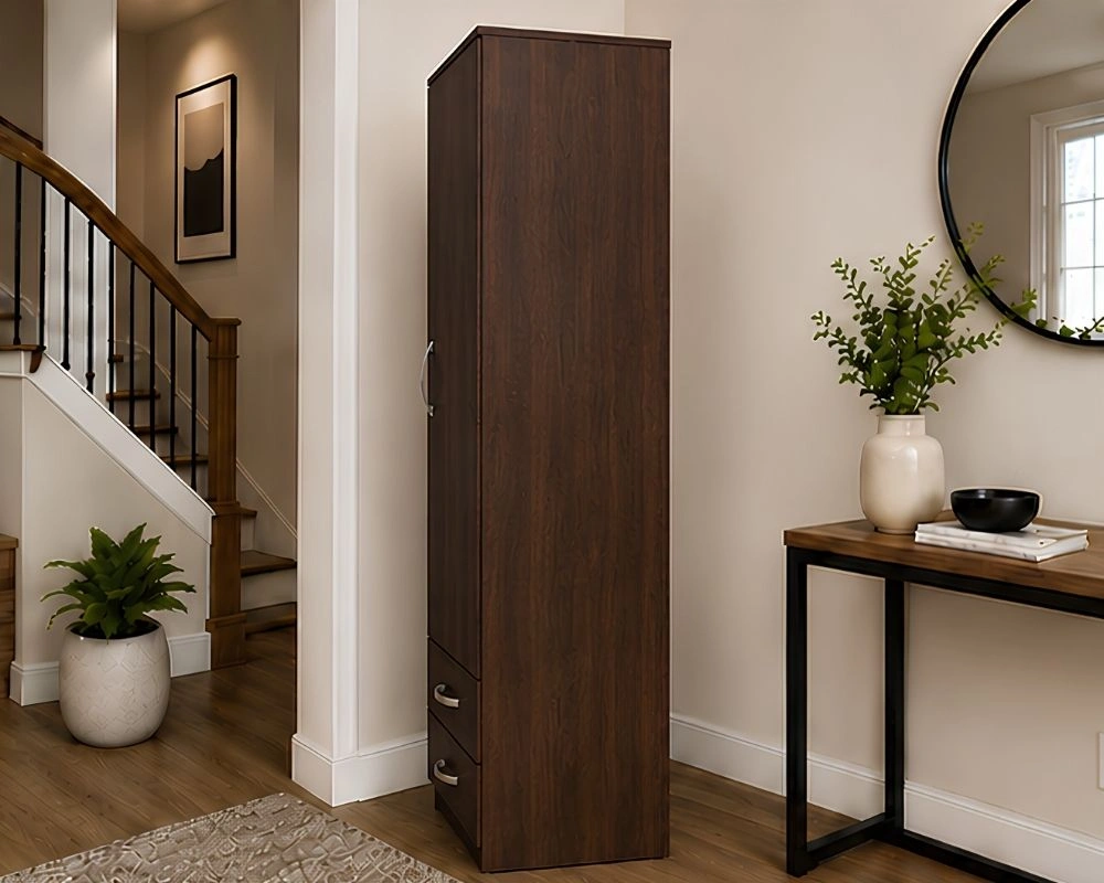 Wooden One Door Wardrobe with Two Drawers - Image 3