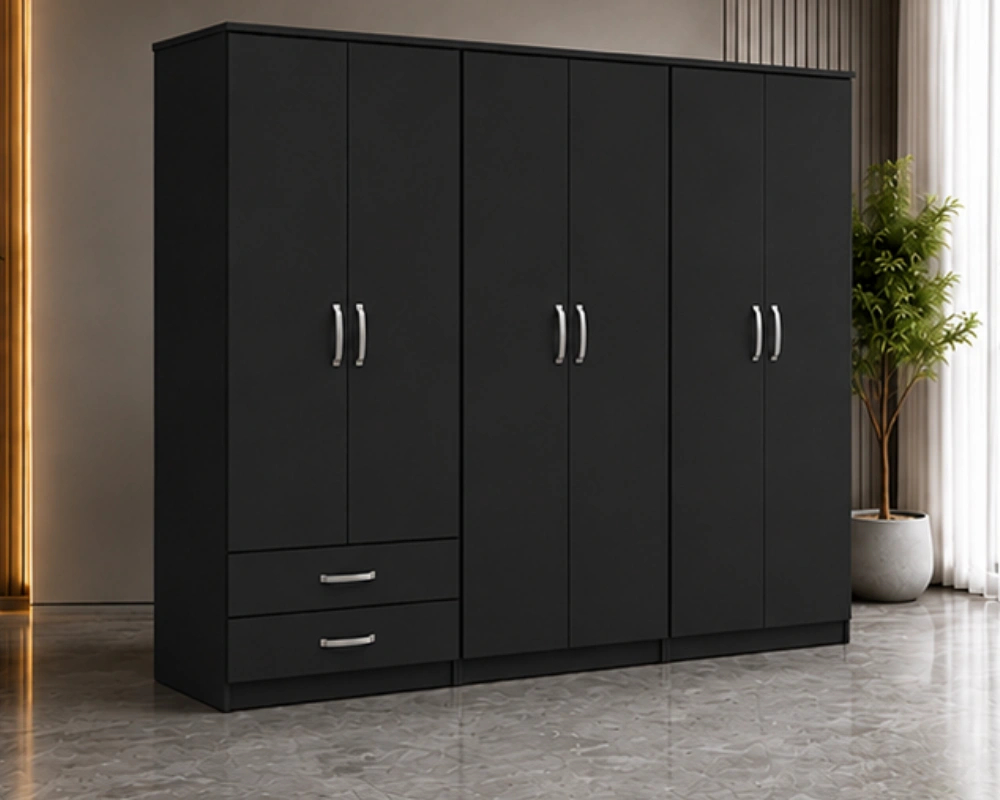 Modern 6 Door Wardrobe with 2 Bottom Drawers Large Clothes Storage - Image 3