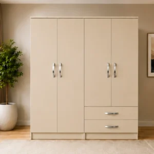 Cream Beige 4 Door Wardrobe – Contemporary Storage with Drawers