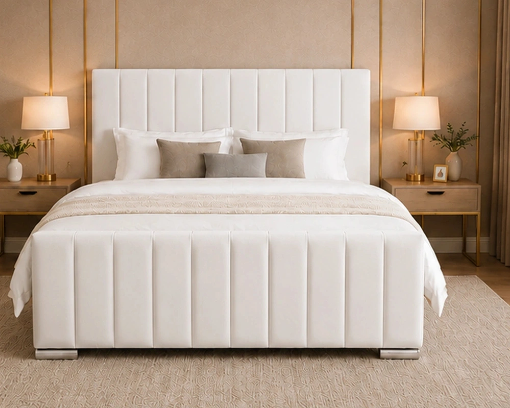 Elegant Panel Line Double Bed with Mattress Included