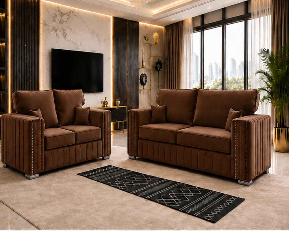 Walnut 3+2 Seater Sofa Set – Elegant & Comfortable Living Room Seating