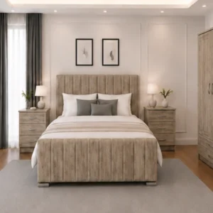 Premium Bedroom Furniture Suite - King Size Bed - 2 Door Mirror Wardrobe With Bottom Drawer - Five Drawer Chest - Two Bedside Tables