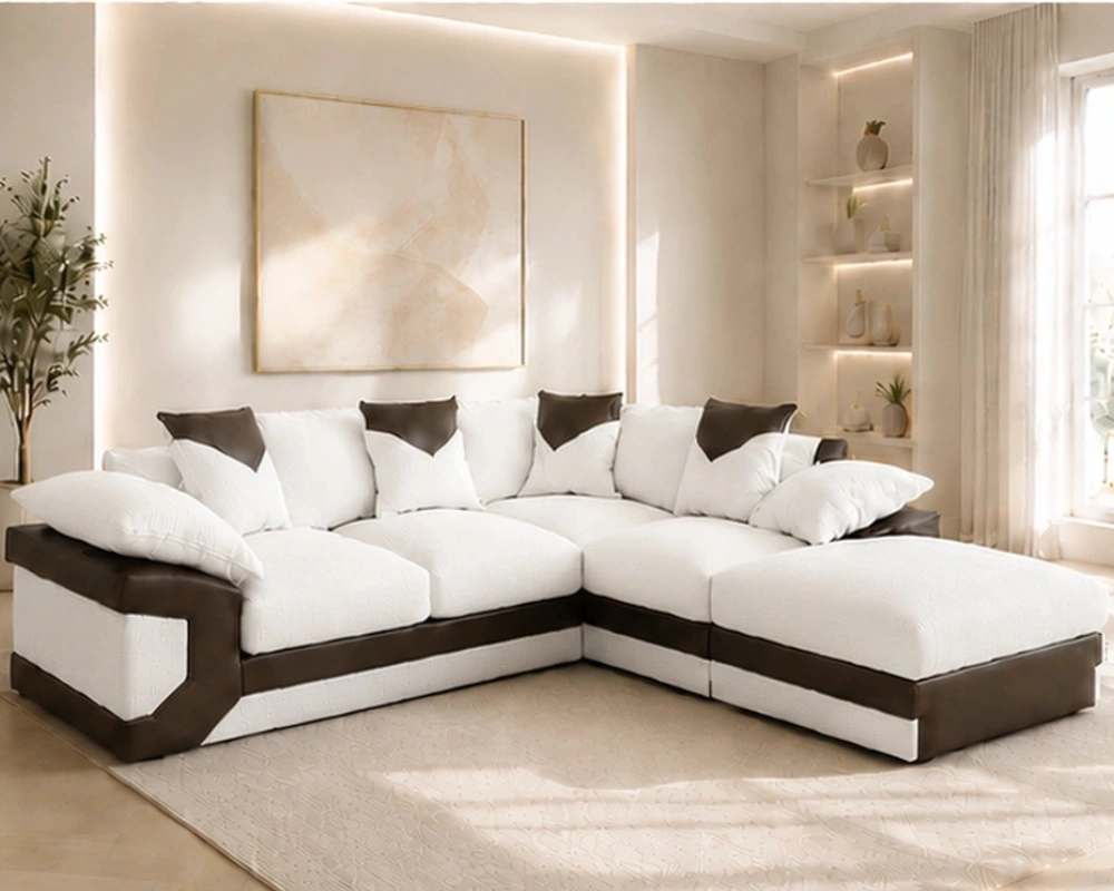 Dino 5 Seater White Corner Sofa – Contemporary Comfort for Modern Interiors