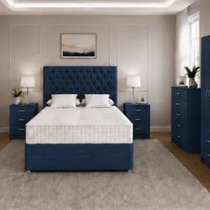 Luxury Double Bed Furniture Set – Four Door Wardrobe with Four Bottom Drawers – Chest of Five Drawers with Two Bedside Tables