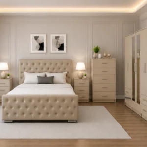 Complete Bedroom Solution - Six Door Wardrobe With Four Drawers - Chest of Five Drawers With Two Bedside Tables