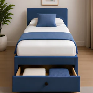 Navy Blue Single Divan – 90×190cm with Mattress & Drawers– 3ft Divan Base