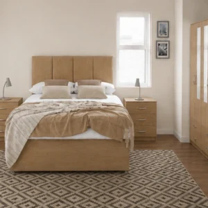 Luxury Double Bed Furniture Set – Four Door Wardrobe with Four Bottom Drawers – Chest of Five Drawers with Two Bedside Tables