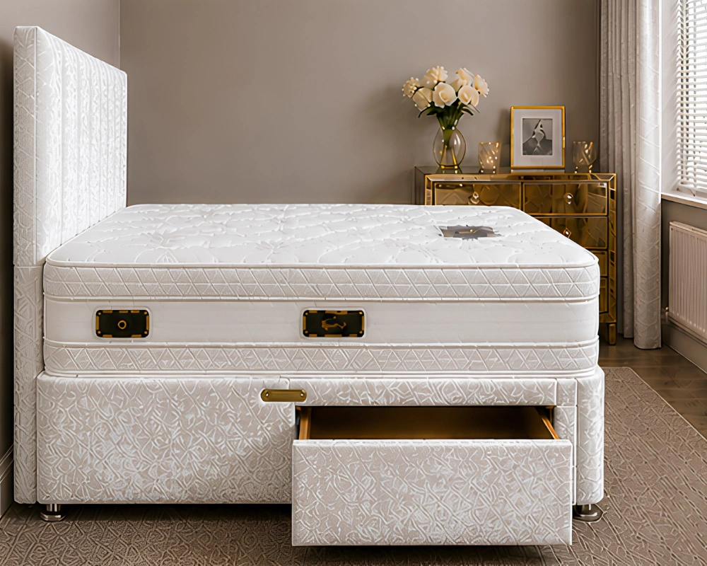 Ivory Single Divan Bed – 90×190cm with Mattress & Drawers– Elegant Off-White Single Bed - Image 3