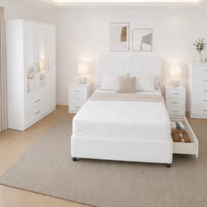 Luxury Home Furniture Set - Double Bed - Three Door Mirror Wardrobe With Two Bottom Drawers - Two Bedside Tables