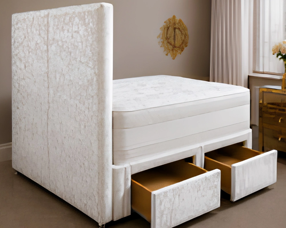 Ivory Single Divan Bed – 90×190cm with Mattress & Drawers– Elegant Off-White Single Bed - Image 4