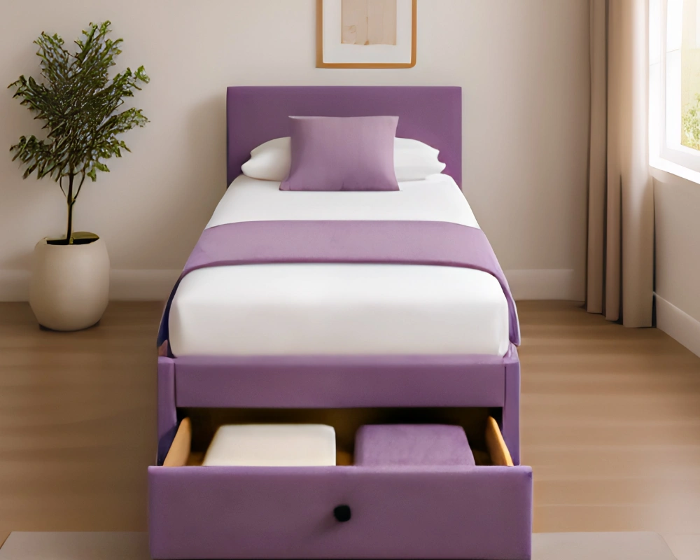 Soft Lavender Divan Bed – 90×190cm with Mattress Included