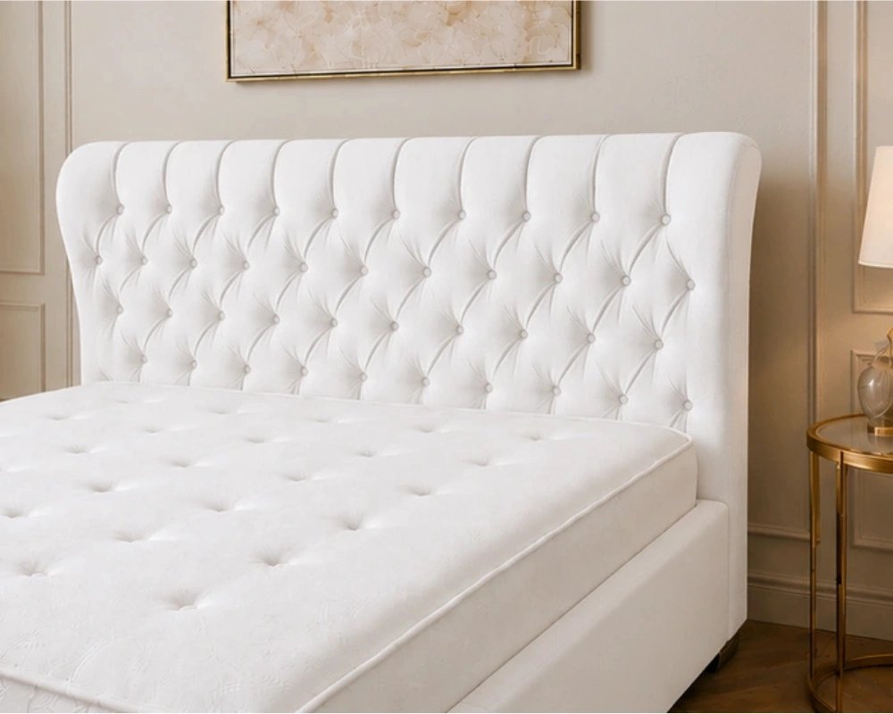 Alabaster White Oxford Super King Bed – Sophisticated 6ft Padded Design with Mattress - Image 2