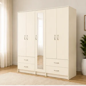 Elegant 5 Door Wardrobe with Mirror | Spacious Hanging & Drawer Storage