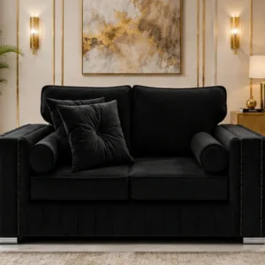 Modern 2 Seater Black Sofa – Stylish & Comfortable Living Room Sofa