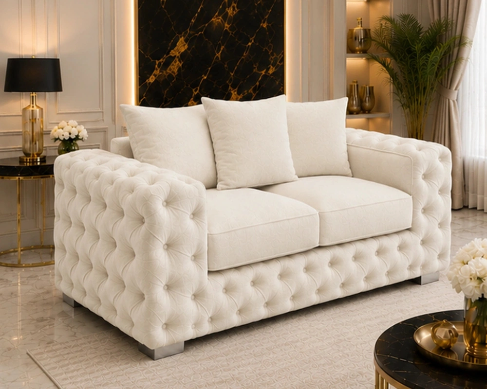 Opulent Off White 2 Seater Sofa – Deep Buttoned Upholstery & Plush Comfort - Image 2