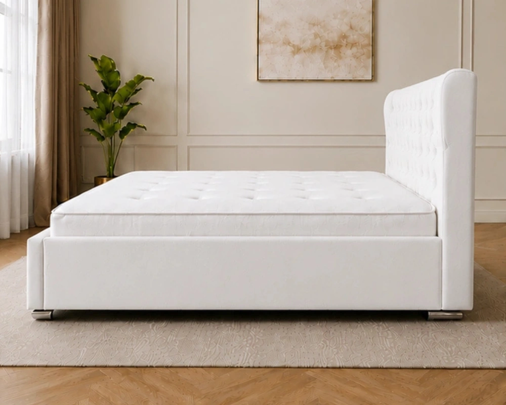 Alabaster White Oxford Super King Bed – Sophisticated 6ft Padded Design with Mattress - Image 3
