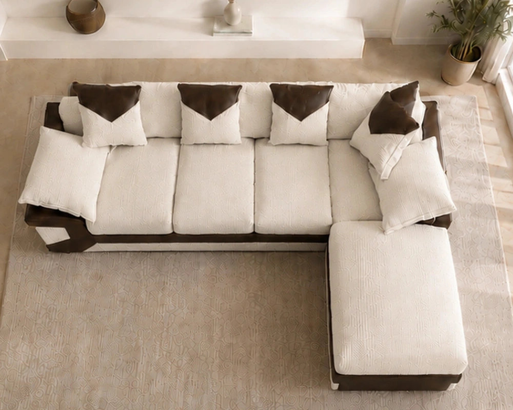 Dino 5 Seater Corner Sofa Off White Leather Touch - Modern L Shape Sofa - Image 2