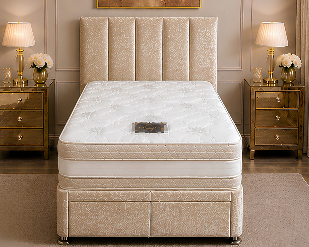 3ft Beige Divan Bed Set – Mattress Included – Storage Drawers- Single bed 90x190cm