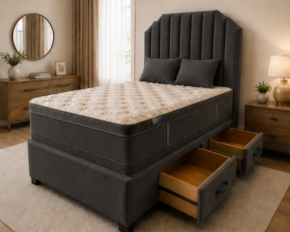 Double Divan Bed Base with mattress and Smart Storage