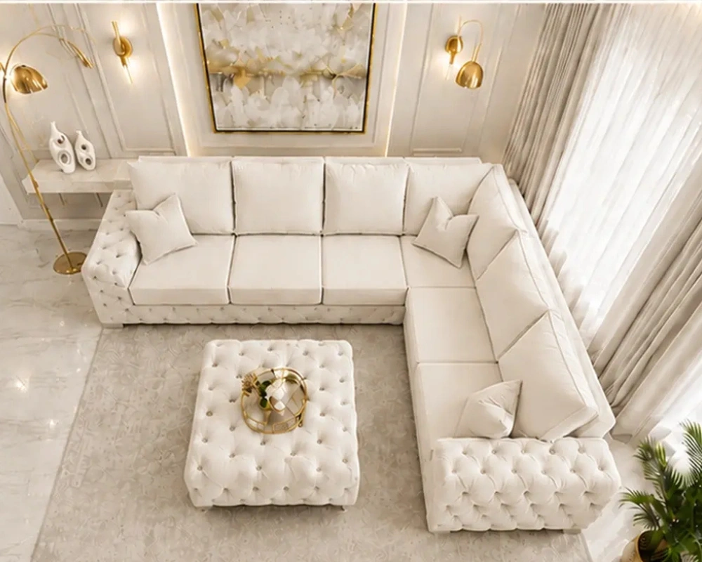 5 Seater Chesterfield Corner Sofa – Luxury Deep Buttoned Fabric Sofa - Image 2