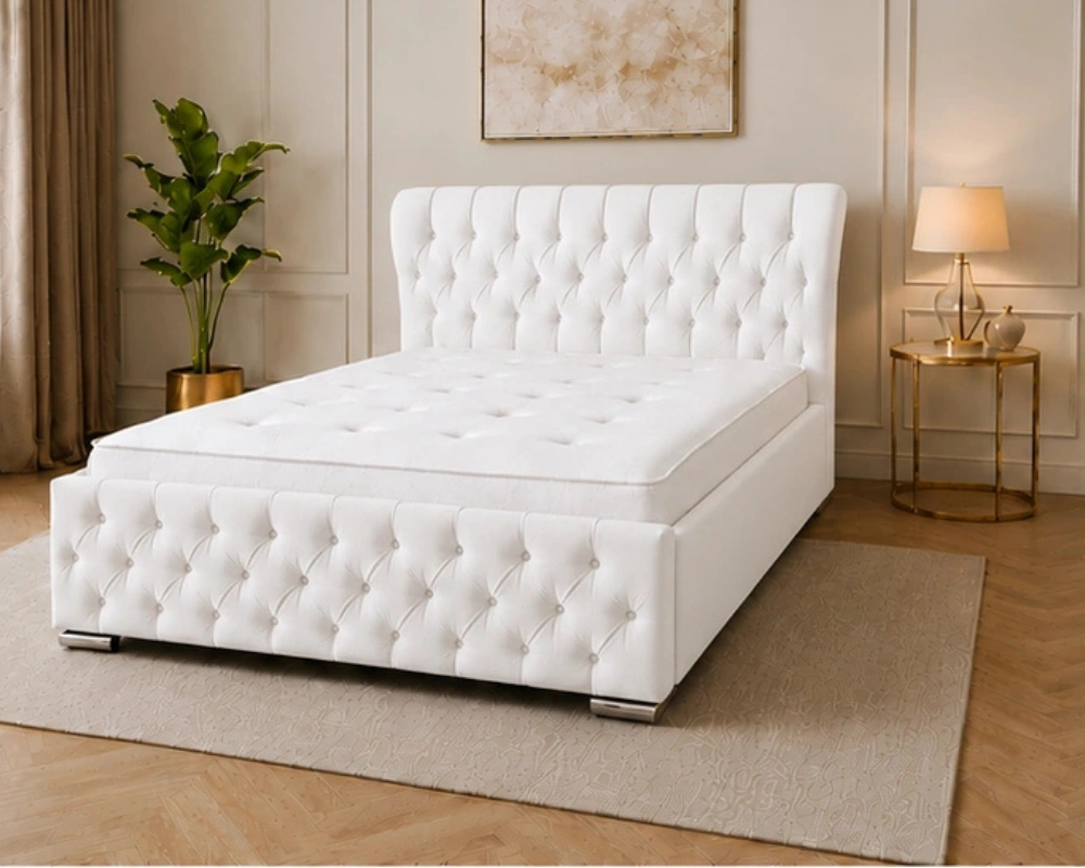 Alabaster White Oxford Super King Bed – Sophisticated 6ft Padded Design with Mattress - Image 4