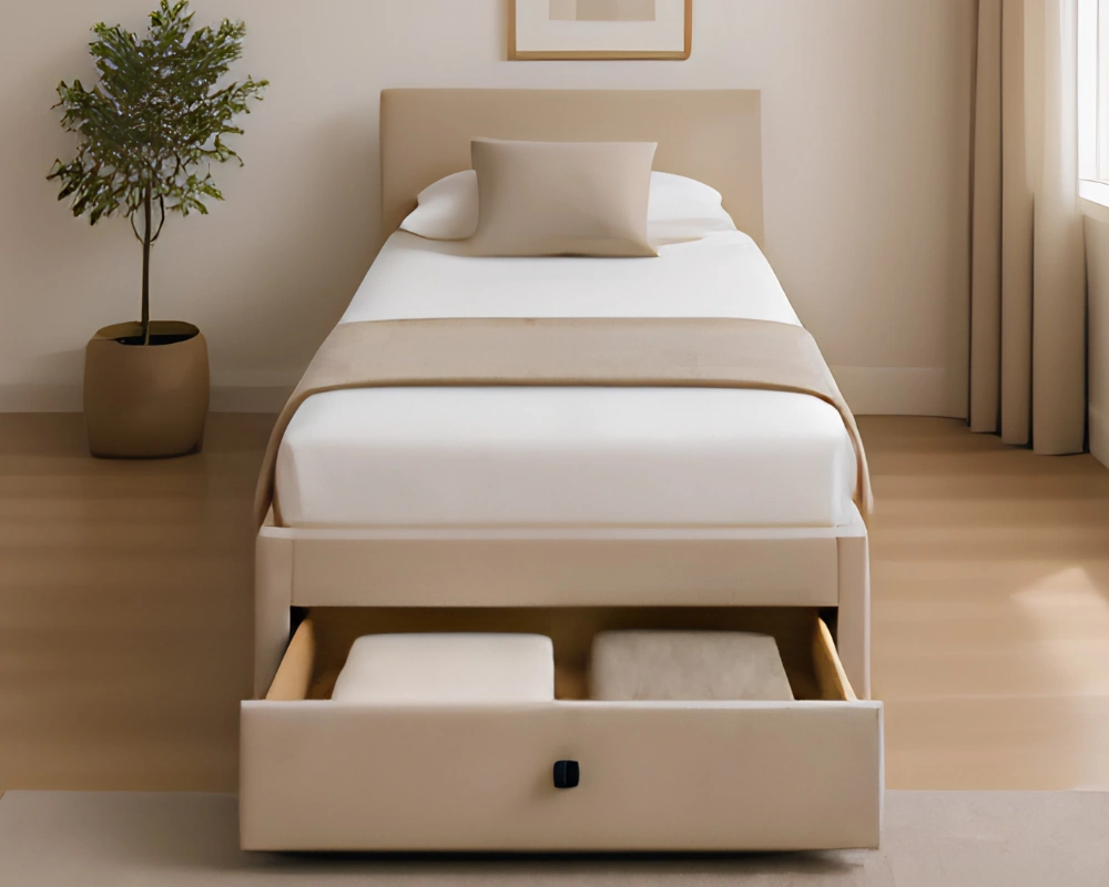 Sand Beige Storage Divan – 3ft | 90 × 190 cm with mattress