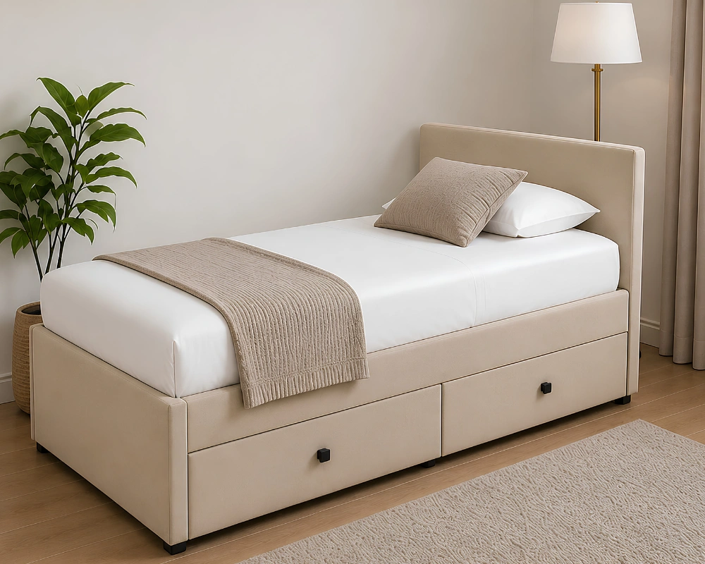 Sand Beige Storage Divan – 3ft | 90 × 190 cm with mattress - Image 2