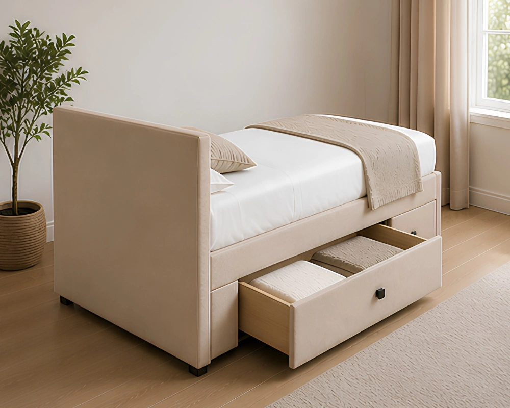 Sand Beige Storage Divan – 3ft | 90 × 190 cm with mattress - Image 4