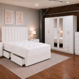 King Bed Furniture Set - Six Door Wardrobe With Four Drawer - Chest of Five Drawers With Two Bed Side Table