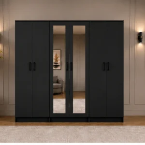 Modern Black 6 Door Wardrobe with 2 Full-Length Mirrors Spacious Bedroom Storag - Custom Colours & Sizes Available