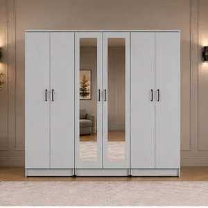 Modern White 6 Door Wardrobe with 2 Full-Length Mirrors Spacious Bedroom Storage - Custom Colours & Sizes Available