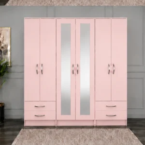 Stylish 6 Door Wardrobe with Large Internal Storage and Drawers | Elegant Mirrored Bedroom Storage Unit for Modern Homes