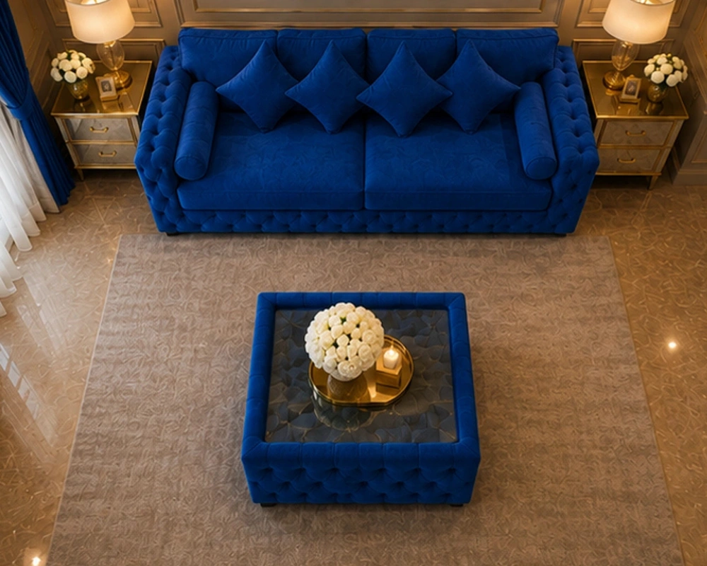 Dark Blue Luxury Sofa 3 Seater - Classic Tufted Seating for Sophisticated Interiors - Image 3