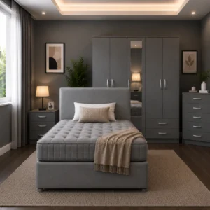 Double Bed Furniture Collection - 4 Door Wardrobe With Full Length Mirrors - Four Bottom Drawers - Chest of Five Drawers