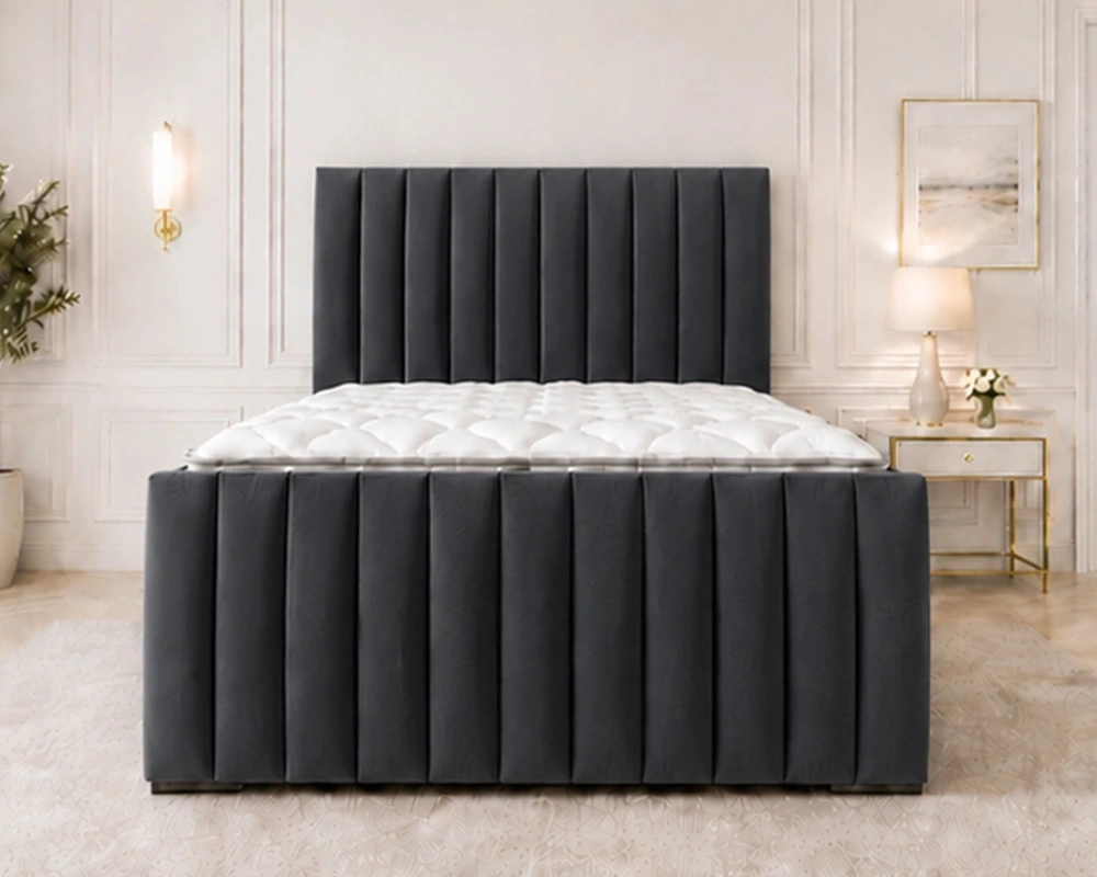 Grey King Size Bed With Mattress – Elegant Panel Headboard King Bed 180 x 200 cm - Image 2