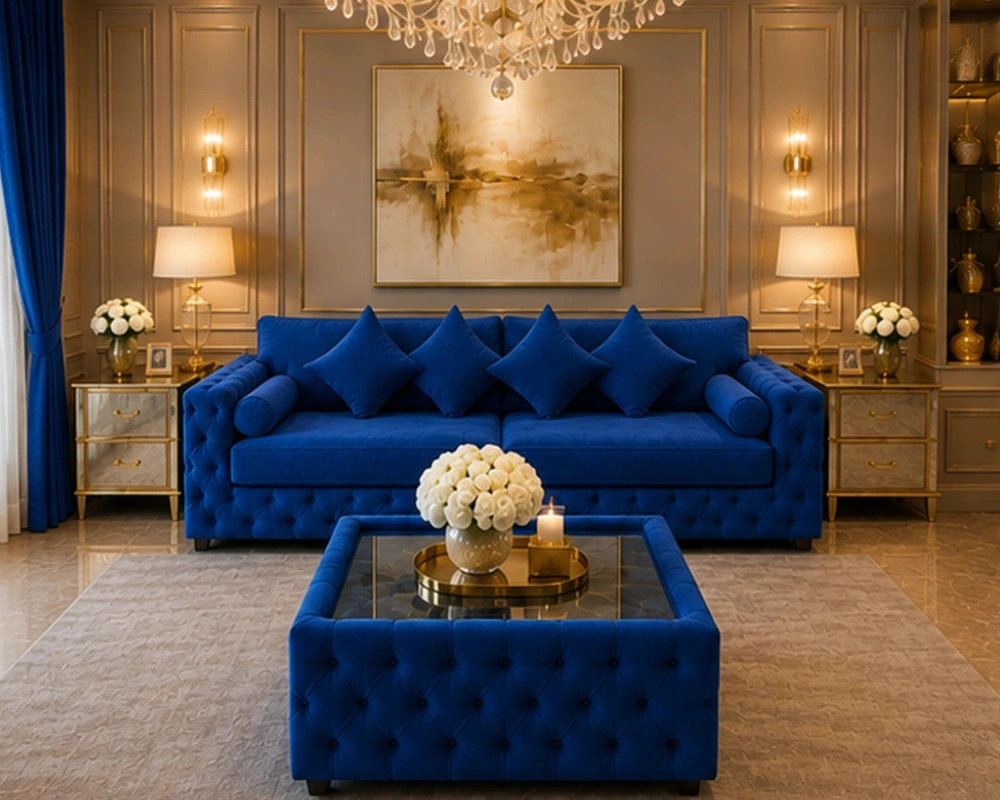 Dark Blue Luxury Sofa 3 Seater - Classic Tufted Seating for Sophisticated Interiors