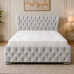 Silver-Tone Oxford Double Bed –Sophisticated Oxford Upholstered Frame with 160 × 200 cm Mattress