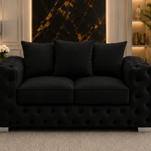 Elegant Black 2 Seater Sofa – Classic Design, Plush Cushions & Button Tufted Finish