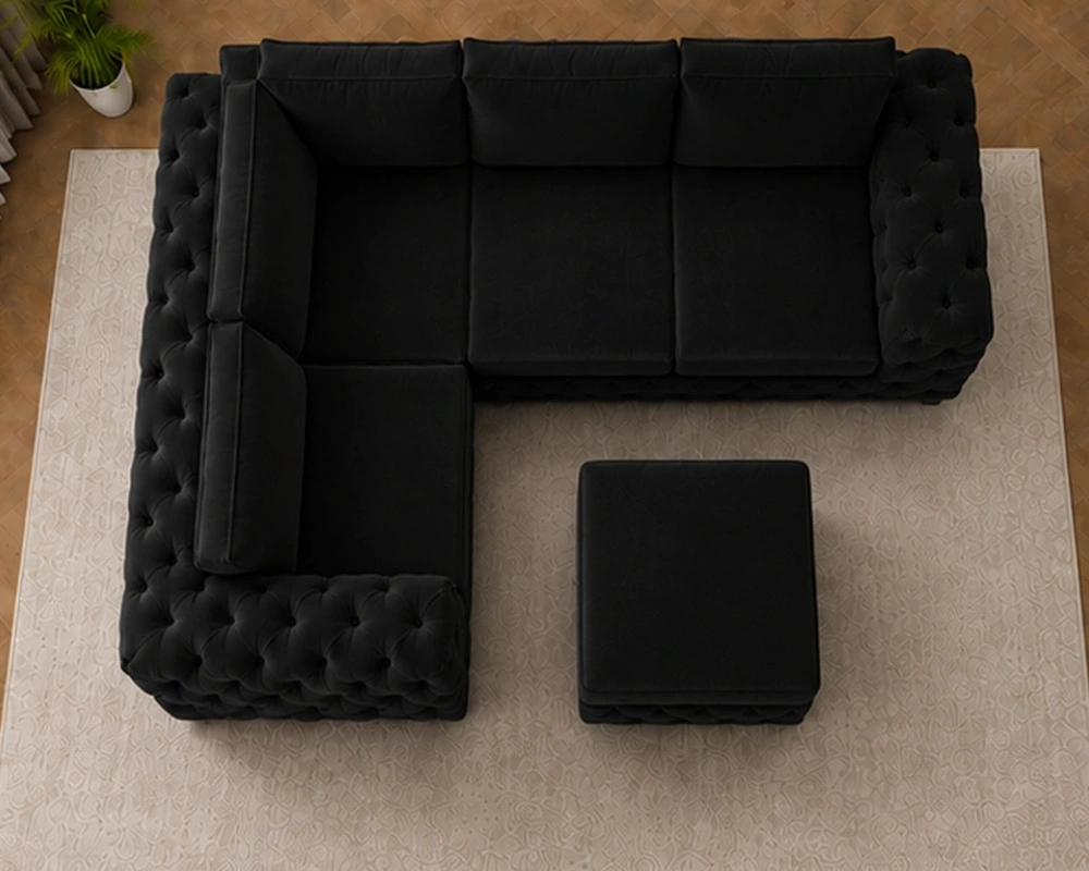 4 Seater Black Sofa – Premium Tufted Upholstery with Plush Seating - Image 2