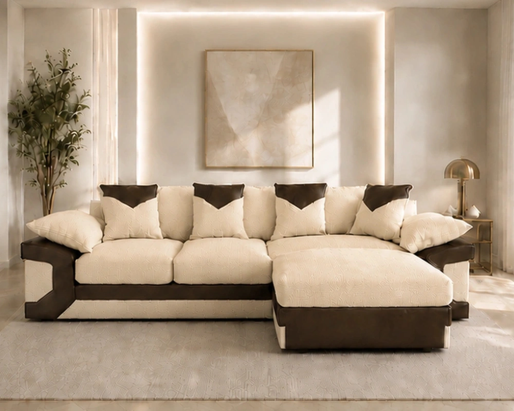 Dino 5 Seater Corner Sofa Cream Leather Touch - Modern L Shape Sofa - Image 3