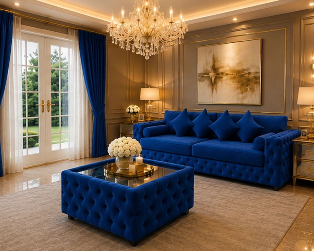 Dark Blue Luxury Sofa 3 Seater - Classic Tufted Seating for Sophisticated Interiors - Image 2