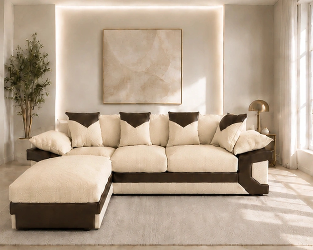 Dino 5 Seater Corner Sofa Cream Leather Touch - Modern L Shape Sofa - Image 4